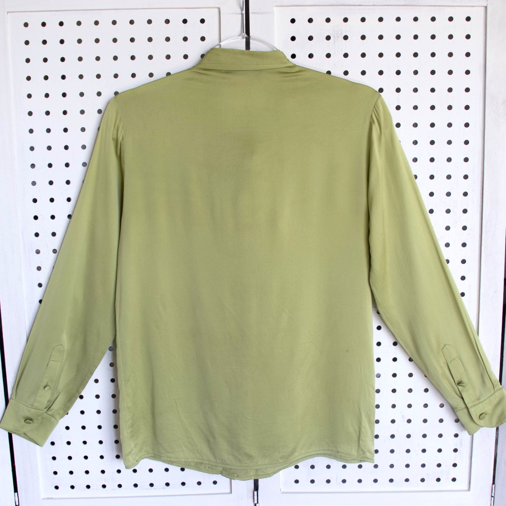 Gucci Uniform SILK Womens SIZE 34 Top Tie Neck Blouse Green LS - Picture 2 of 9